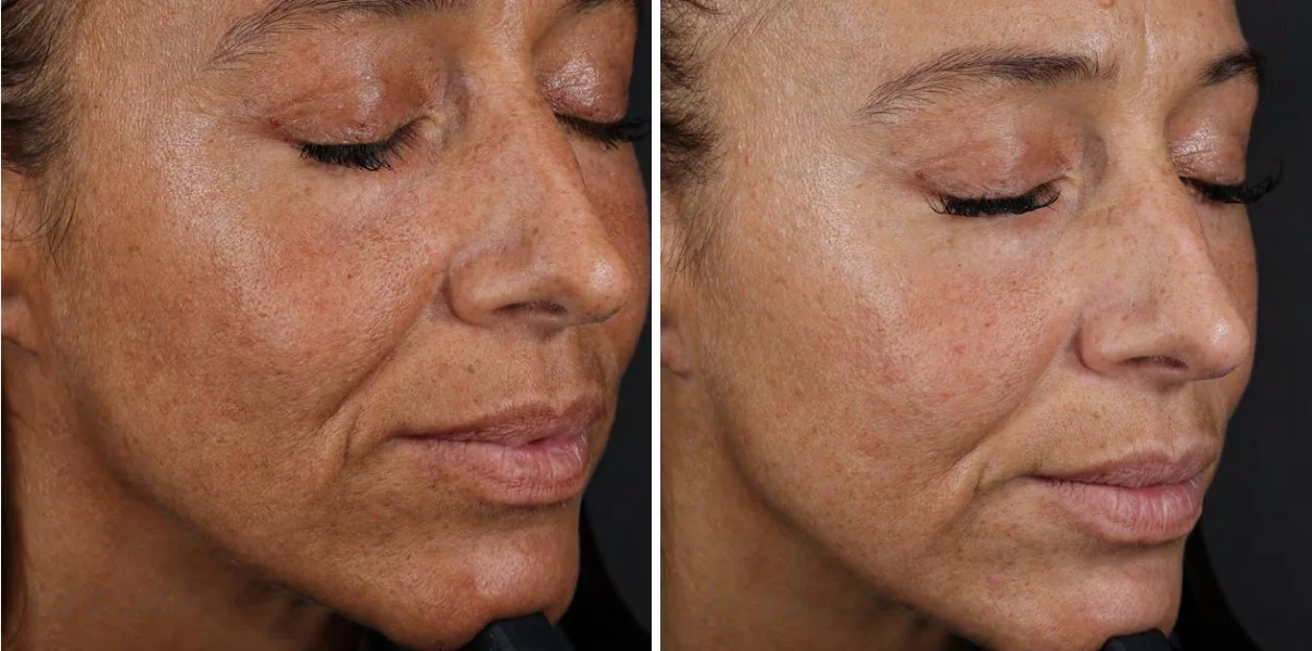 A woman's face in profile before and after 8 weeks
