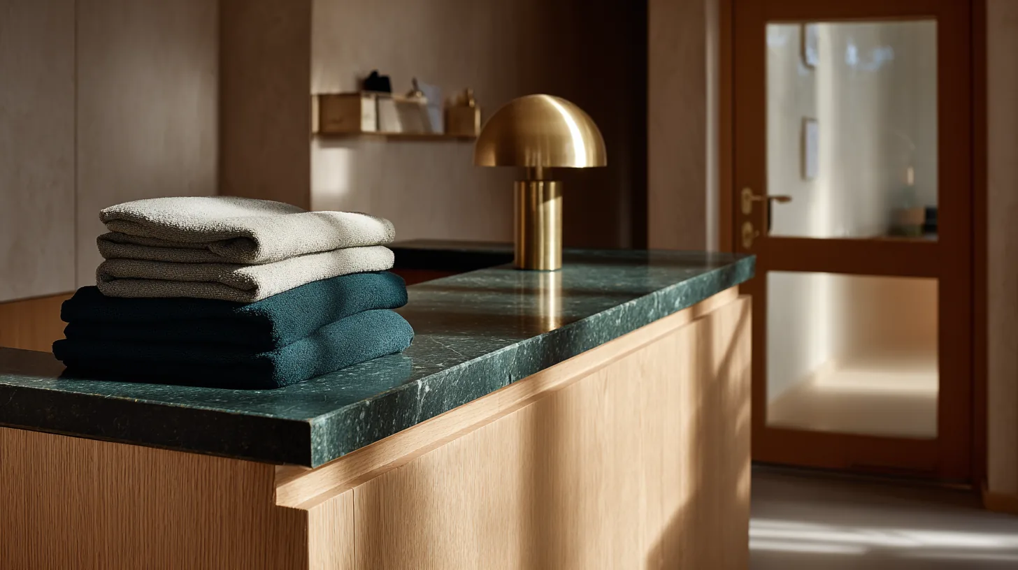 Reception desk in pale oak and stone